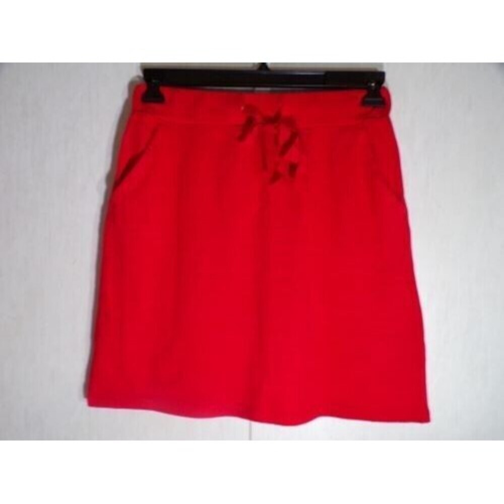 New LOFT Women 19" Skirt XS Red Cotton Knit Drawstring Elastic Waist Pockets